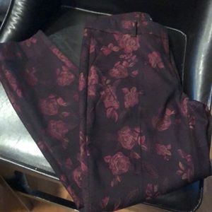 Burgundy, slim fit, ankle pants.